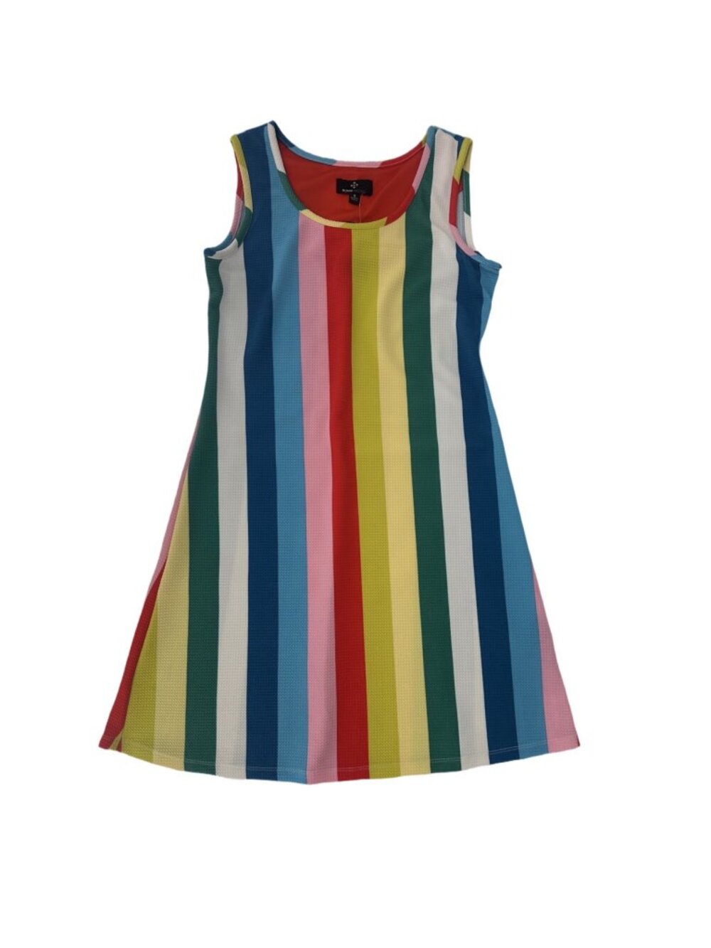 Ronni Nicole Trapeze Dress Small Rainbow Chevron Striped Waffle Retro Summer